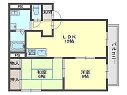 北秀荘 2LDKの間取図画像
