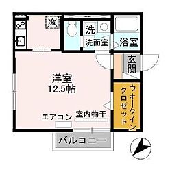 セジュールSAKAHAN ワンルームの間取図画像