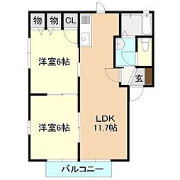 サンステージ・ベルB 2LDKの間取図画像