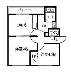 秋月マンション2 2DKの間取図画像