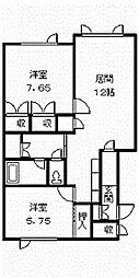 タウンズ秋月C 2LDKの間取図画像