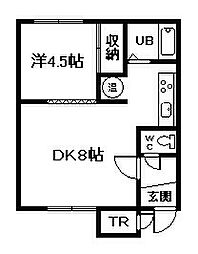 ハイツエルムA棟 1DKの間取図画像