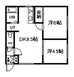 ホワイトハウス411・1 2DKの間取図画像