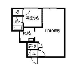 イヴィーサB 1LDKの間取図画像