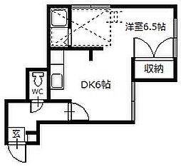 イヴィーサB 1DKの間取図画像