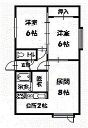 オリーブハウス 2LDKの間取図画像