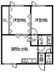 青梅ハイツ 2DKの間取図画像