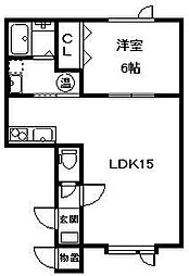 ゆかる2 1LDKの間取図画像