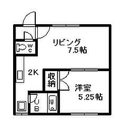 ハイツよつ葉 1DKの間取図画像