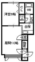 プレズィール豊岡B 1LDKの間取図画像