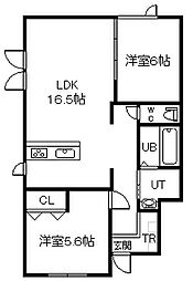 旭川市末広五条5丁目アパート 2LDKの間取図画像