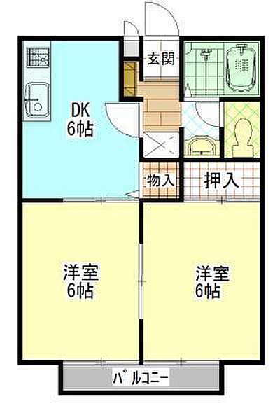 エステートユリ　Ｂ ｜広島県福山市山手町6丁目(賃貸アパート2DK・1階・40.92㎡)の写真 その2