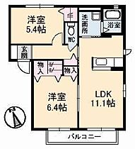 ヴィレッジ中陣　B棟  ｜ 広島県福山市神辺町字湯野1949-2（賃貸アパート2LDK・2階・54.07㎡） その2