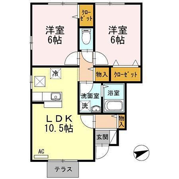 ローズコートヤマサ　Ｂ棟 ｜広島県福山市曙町5丁目(賃貸アパート2LDK・1階・52.30㎡)の写真 その2