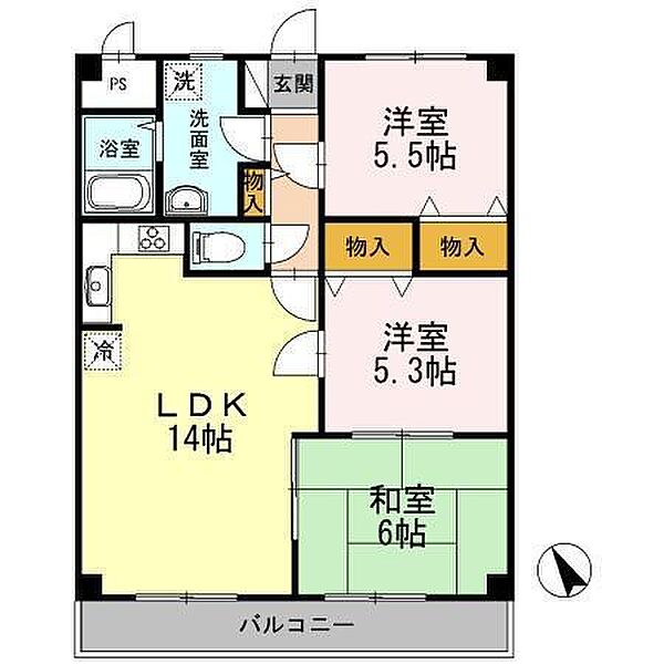 デミュールクワダ ｜広島県福山市多治米町5丁目(賃貸マンション3LDK・3階・63.94㎡)の写真 その2