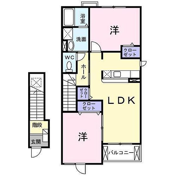 アンソレイエ　II ｜広島県福山市神辺町字徳田(賃貸アパート2LDK・2階・58.86㎡)の写真 その2