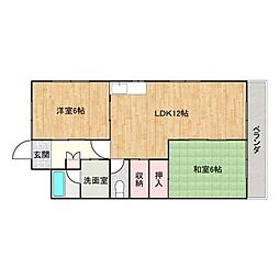 レジデンス三吉 2LDKの間取図画像