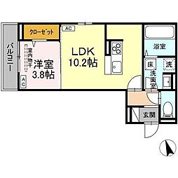 福山市曙町1丁目アパート 1LDKの間取図画像