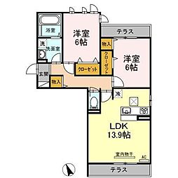 D-roomC3 2LDKの間取図画像