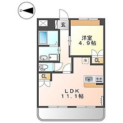 メルヴェール西深津 1LDKの間取図画像