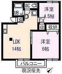 ドミール春日B 2LDKの間取図画像