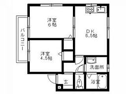 ハーモニー七日市A 2DKの間取図画像