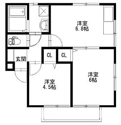 ハーモニー七日市B 2DKの間取図画像