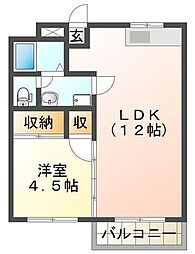 サンメゾンひきの 1LDKの間取図画像