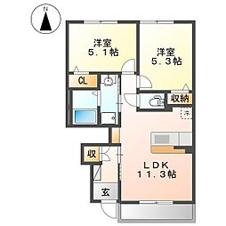リーベリア 2LDKの間取図画像