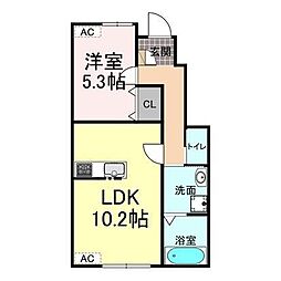 福山市南手城町2丁目アパート 1LDKの間取図画像