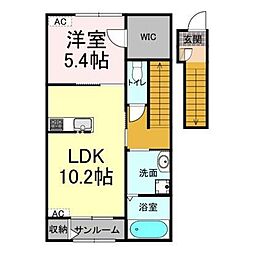福山市南手城町2丁目アパート 1LDKの間取図画像