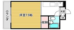 洛北館 1Kの間取図画像