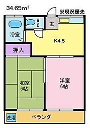 ハイツ望月 2Kの間取図画像