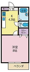 ビューハウス志麻B 1Kの間取図画像