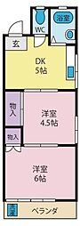 田島ハイツB 2DKの間取図画像