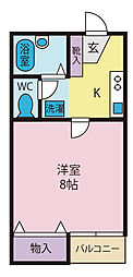 第2コーポケンモチ 1Kの間取図画像