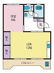笹本ハイツB 1LDKの間取図画像