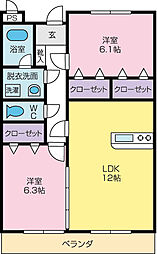 ラ・フォーレ 2LDKの間取図画像