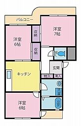 ボヌール貢川 3DKの間取図画像