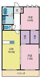 オリーブD 2LDKの間取図画像
