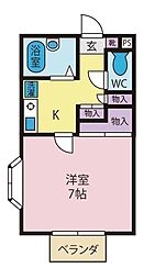 コーポコバヤシ2 1Kの間取図画像