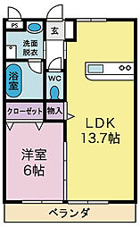 シンシア蒼龍2 1LDKの間取図画像