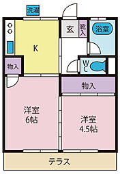 いちのせハイツ 2Kの間取図画像