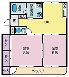 サニーレジデンス中沢 2DKの間取図画像