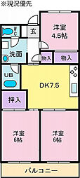 ロイヤルヒル小林 3DKの間取図画像