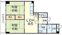 土山ヤングコーポ 2LDKの間取図画像