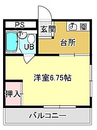 H-1フラット 1Kの間取図画像