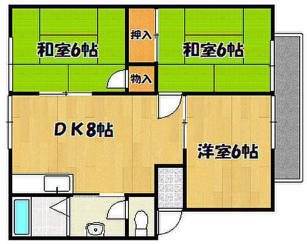 サンライフ西尾 201｜兵庫県神戸市西区南別府3丁目(賃貸アパート3DK・2階・52.00㎡)の写真 その2