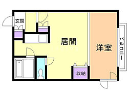 カーサ・パール・ピアス2 1Kの間取図画像