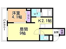 札幌市営東西線 西18丁目駅 徒歩12分の賃貸マンション 5階1LDKの間取り